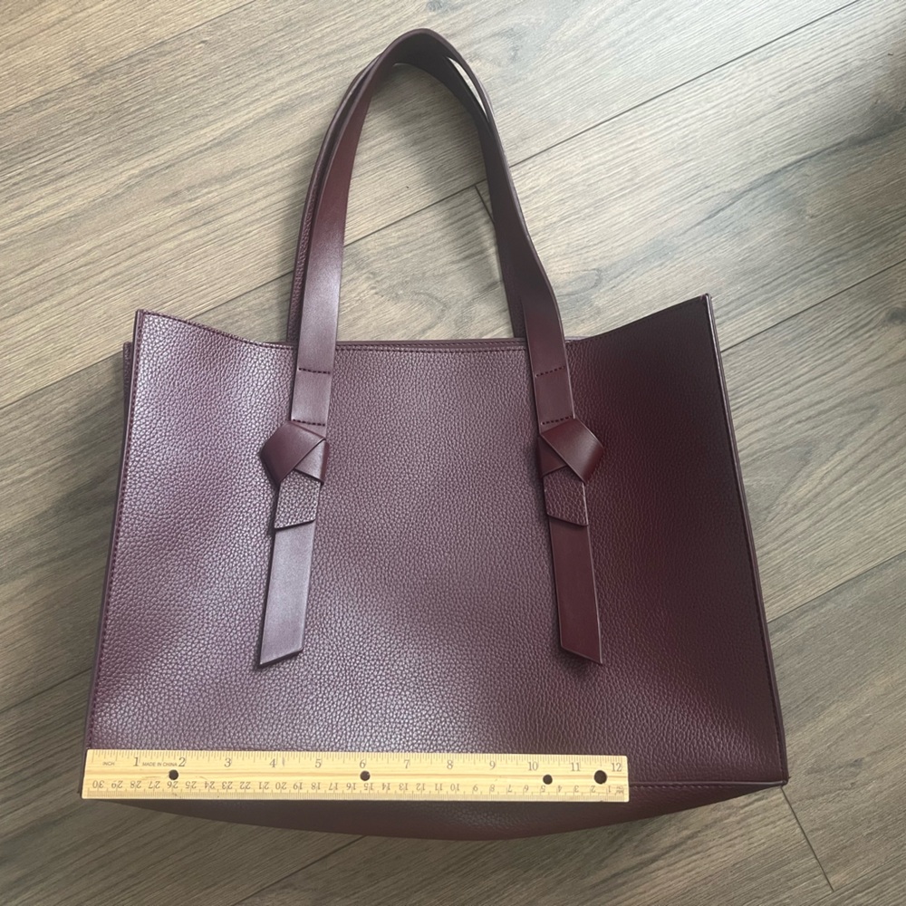 Rachel Zoe Deep Wine/Maroon Leather Tote Bag with Minimalist Design